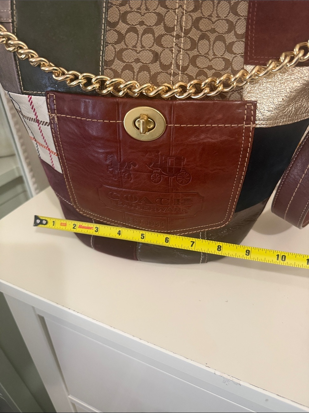 Vintage Coach large Patchwork Leather & Canvas bucket Bag - Picture 13 of 16
